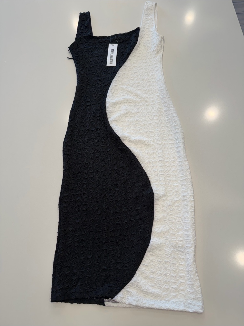 Steve Madden Black and White One-Shoulder Asymmetrical Dress